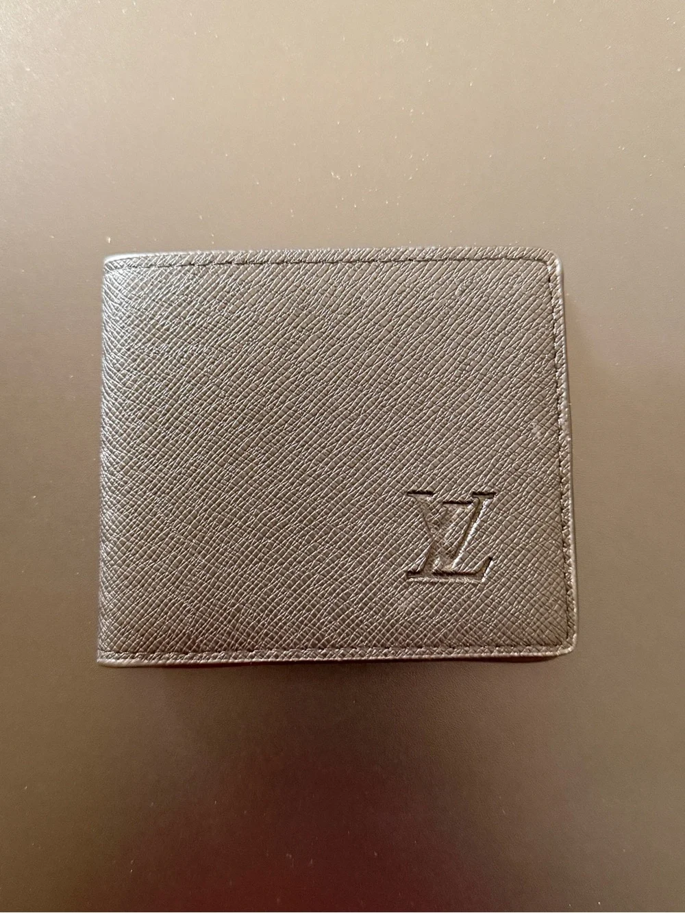 Louis Vuitton Black Textured Leather Billfold Wallet with Embossed LV